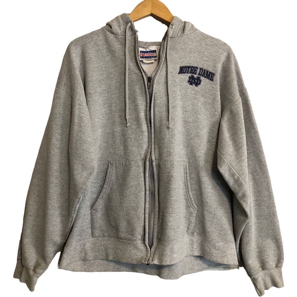 Vintage 90's Notre Dame Men's Hanes Gray Printpro Fleece Sweatshirt Hoodie L